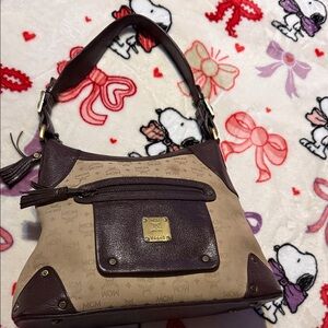 MCM Visetos Handbg Leather and Canvas Brown/Tan preowned